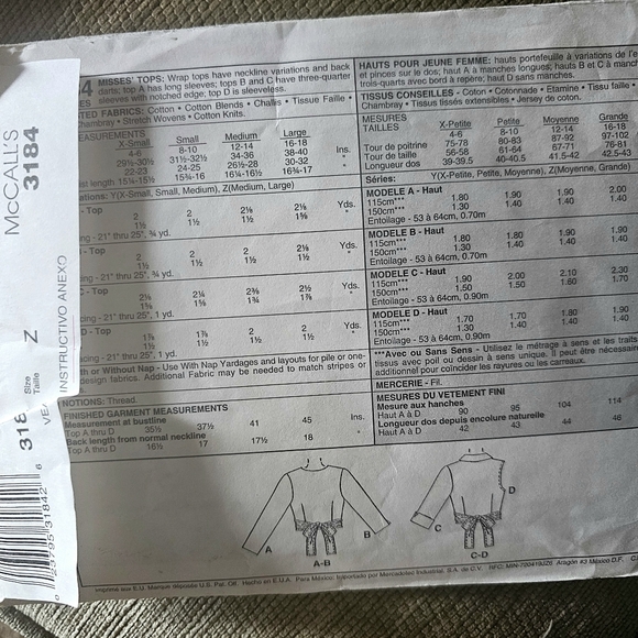 McCall's Pattern 3814 Y2K Wrap Blouse Paper Sewing Pattern Uncut - Picture 6 of 6